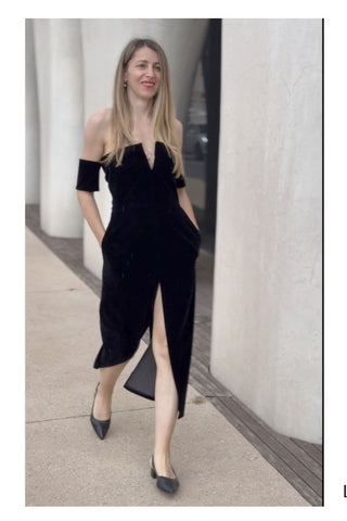 Black velvet midi dress