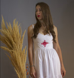 Load image into Gallery viewer, White cotton circle dress with Romanian motif
