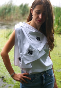 Woman cotton blouse with black romanian motif