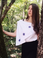 Load image into Gallery viewer, Woman cotton blouse with blue romanian motif
