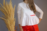 Load image into Gallery viewer, Woman blouse with handmade Romanian motif
